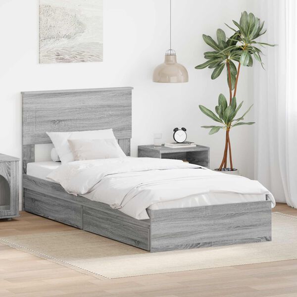 vidaXL Storage Bed Grey Sonoma 100 x 200 cm Engineered Wood