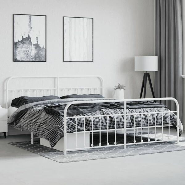 vidaXL Metal Bed Frame without Mattress with Footboard White 200x200cm