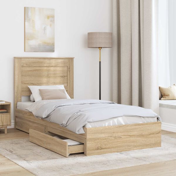 vidaXL Storage Bed with Drawer Sonoma Oak 90 x 190 cm Engineered Wood