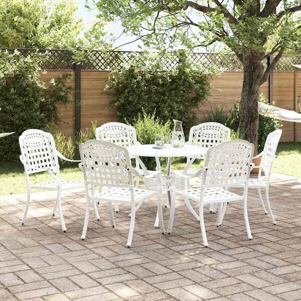 vidaXL Garden Dining Set 7 pcs White Aluminium