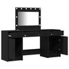 vidaXL Dressing Table with Mirror Lights 3 pcs Black Engineered Wood