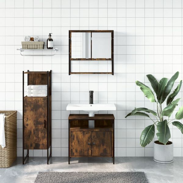 vidaXL 3 Piece Bathroom Furniture Set Smoked Oak Engineered Wood