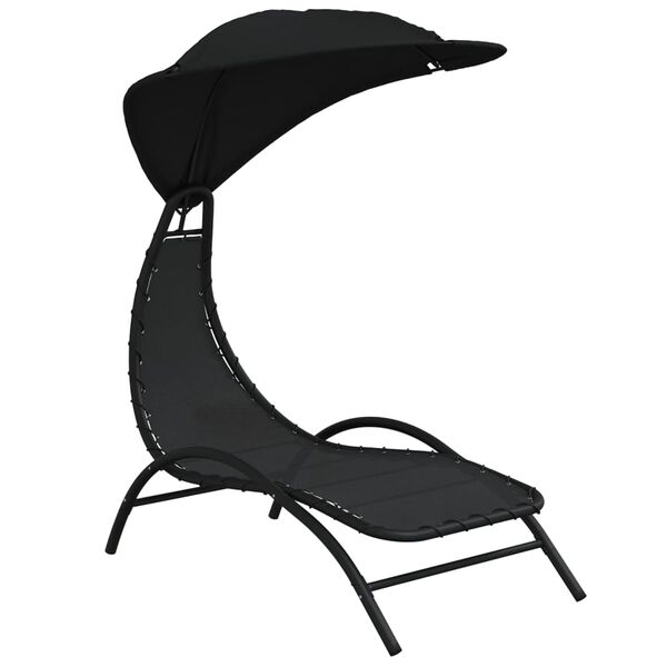 vidaXL Sun Lounger with Canopy Black 167x80x195 cm Fabric and Steel
