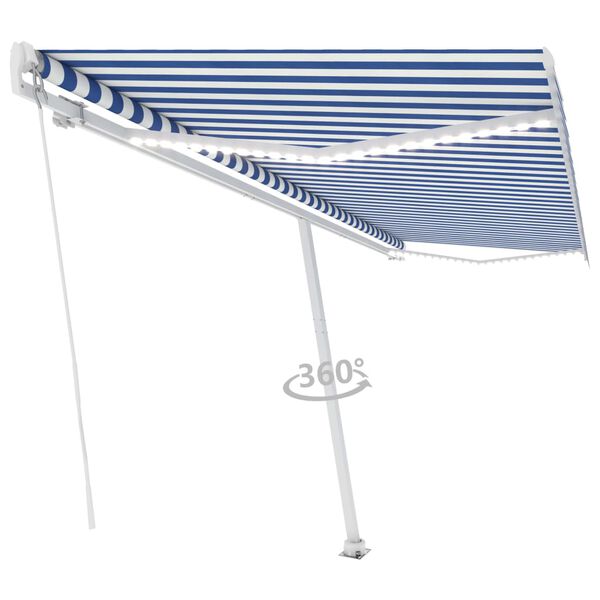 vidaXL Manual Retractable Awning with LED 500x350 cm Blue and White