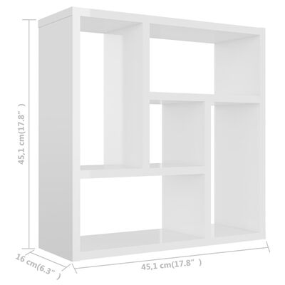 vidaXL Wall Shelf High Gloss White 45.1x16x45.1 cm Engineered Wood