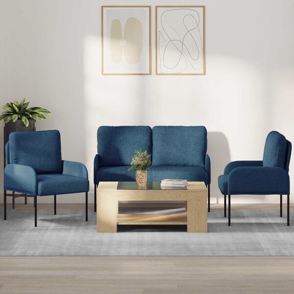 vidaXL Sofa Sets with Cushion 3 pcs Blue 115 x 56 x 80 cm Plywood