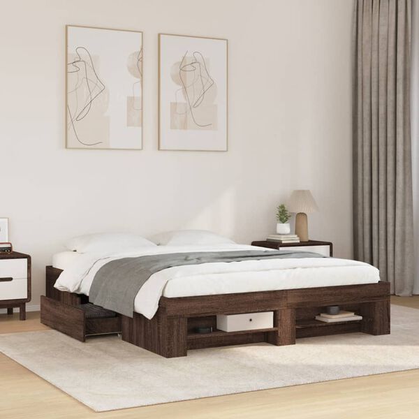 vidaXL Bed Frame without Mattress Brown Oak 150x200 cm King Size Engineered Wood