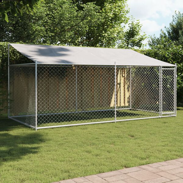 vidaXL Dog Cage with Roof and Door Grey 4x2x2 m Galvanised Steel