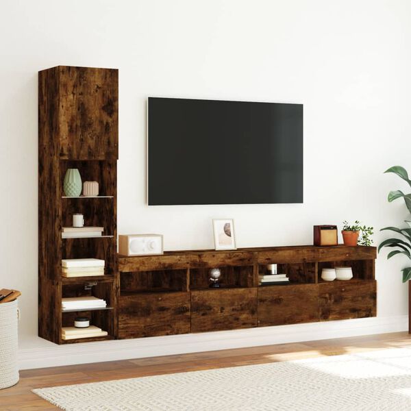 vidaXL 4 Piece TV Wall Units with LED Smoked Oak Engineered Wood