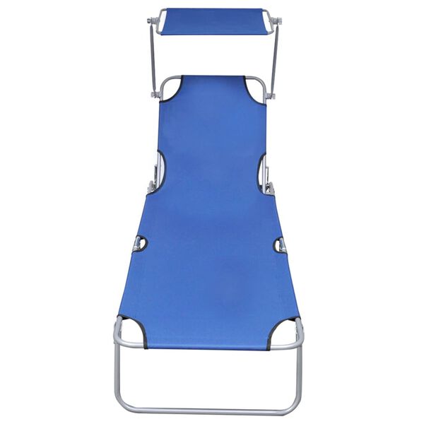 vidaXL Folding Sun Lounger with Canopy Blue Aluminium