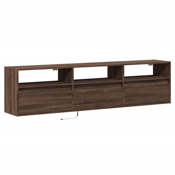 vidaXL TV Wall Cabinet with LED Brown Oak 180x31x45 cm