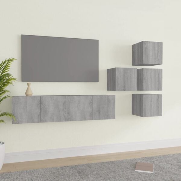 vidaXL 6 Piece TV Cabinet Set Grey Sonoma Engineered Wood