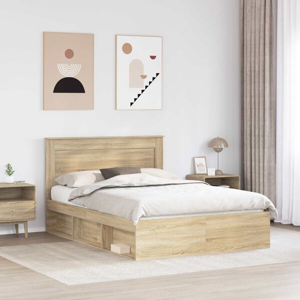 vidaXL Bed Frame with Headboard Sonoma 140 x 190 cm Solid Pine Wood