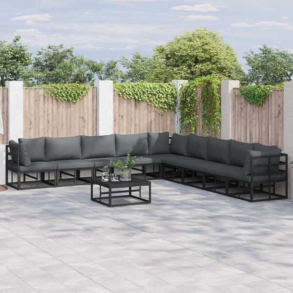 vidaXL Garden Sofa Set with Cushion 9 pcs Black Aluminium