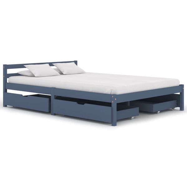 vidaXL Bed Frame without Mattress Grey Solid Pine Wood 140x200 cm (283199+2x321989)