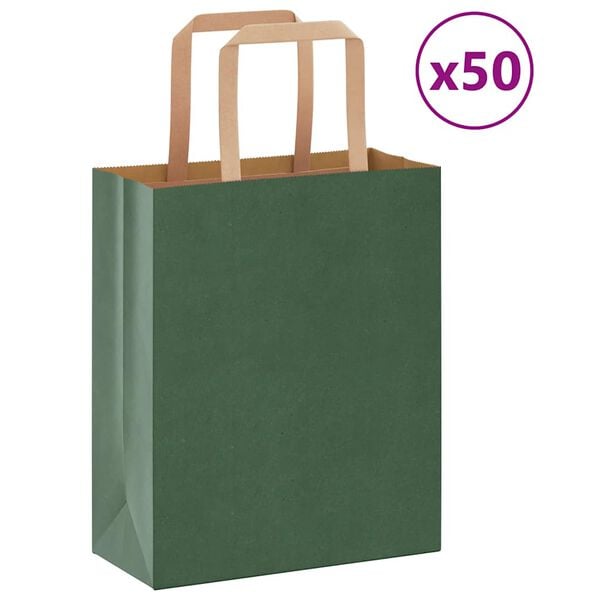 vidaXL Paper Bags 50 pcs with Handles Green 18x8x22 cm