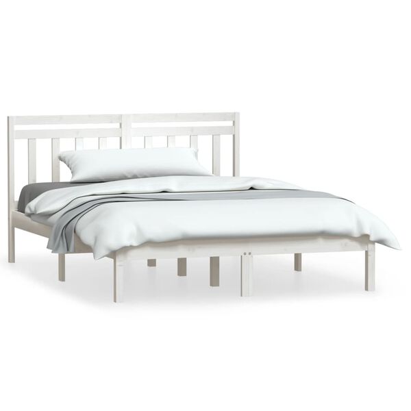 vidaXL Bed Frame without Mattress White King Size Solid Wood