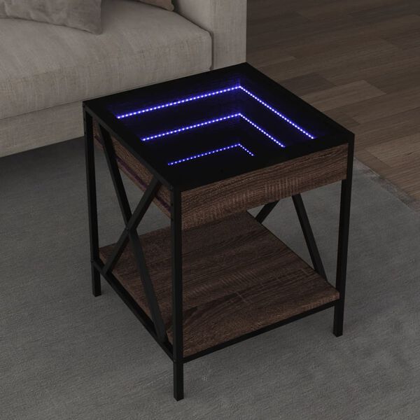 vidaXL Coffee Table with Infinity LED Brown Oak 40x40x49 cm