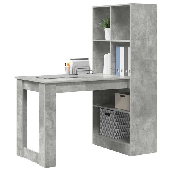 vidaXL Desk with Shelf Concrete Grey 122 x 67 x 145 cm Engineered Wood