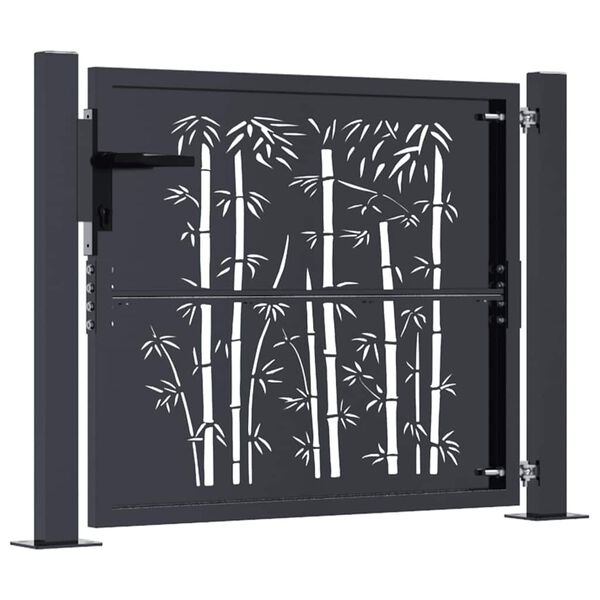 vidaXL Garden Gate Anthracite 100x75 cm Steel Bamboo Design