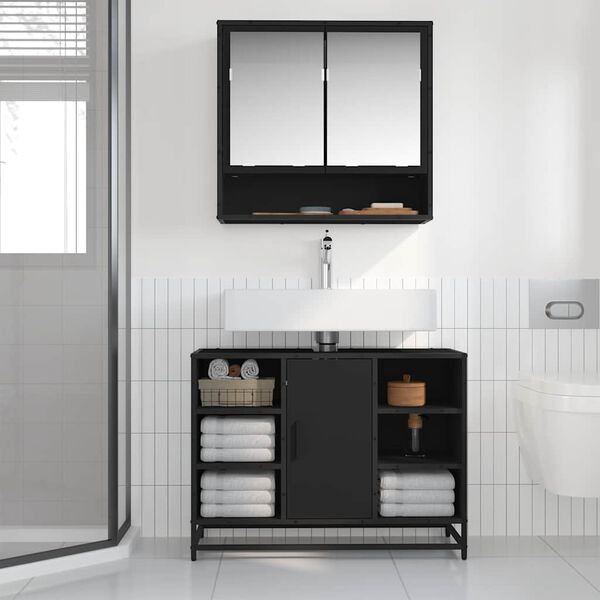 vidaXL Bathroom Sink Cabinet Black 80x33x60 cm Engineered Wood