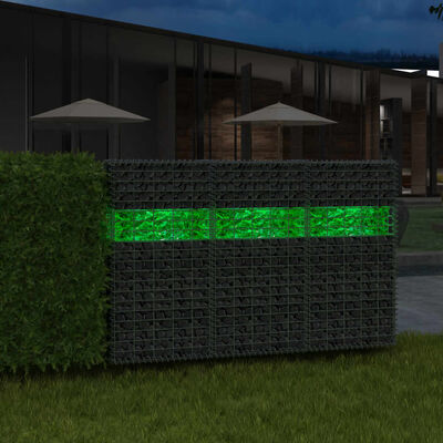 vidaXL Garden Gabion Wall with Glass Stones and LED Lamp 50x30x100 cm