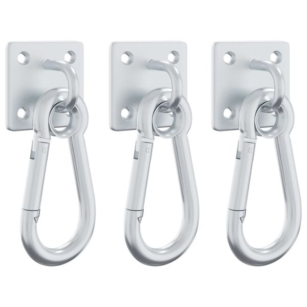 vidaXL Eye Plates with Snap Hooks 3 pcs 360° Rotate Silver Steel