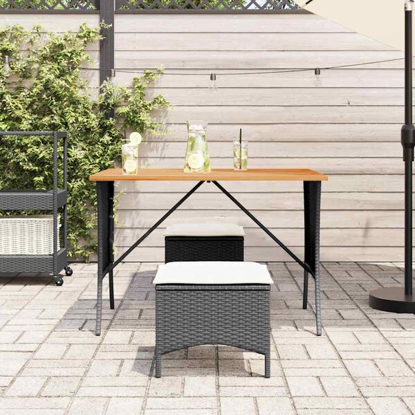 vidaXL Garden Table with Acacia Wood Top Black 105x75x72 cm Poly Rattan