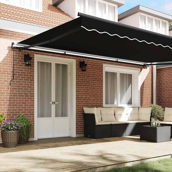 vidaXL Retractable Awning Black 500 x 350 cm Polyester and Steel