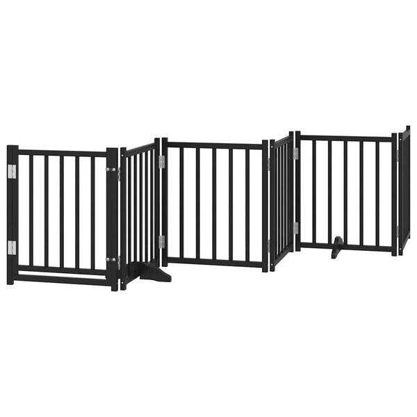 vidaXL Dog Gate with Door Foldable 6 Panels Black 300 cm Solid Wood Fir