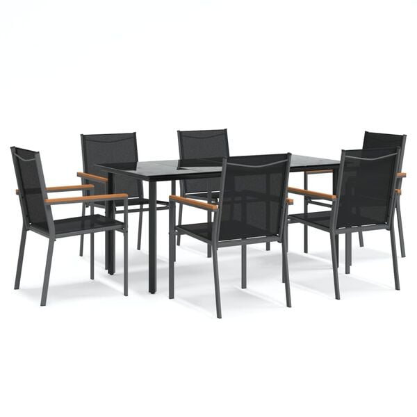 vidaXL 7 Piece Garden Dining Set Black Textilene and Steel