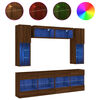 vidaXL 6 Piece TV Wall Cabinet Set with LED Lights Brown Oak