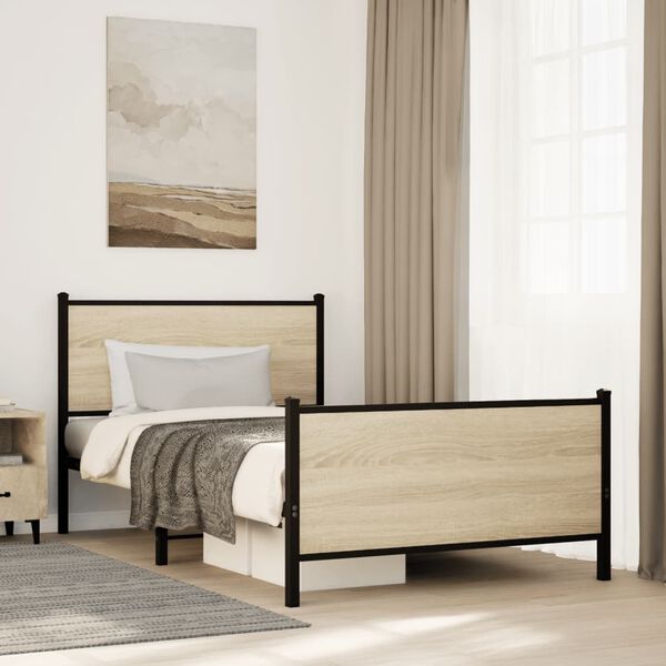 vidaXL Metal Bed Frame without Mattress Sonoma Oak 107x203 cm