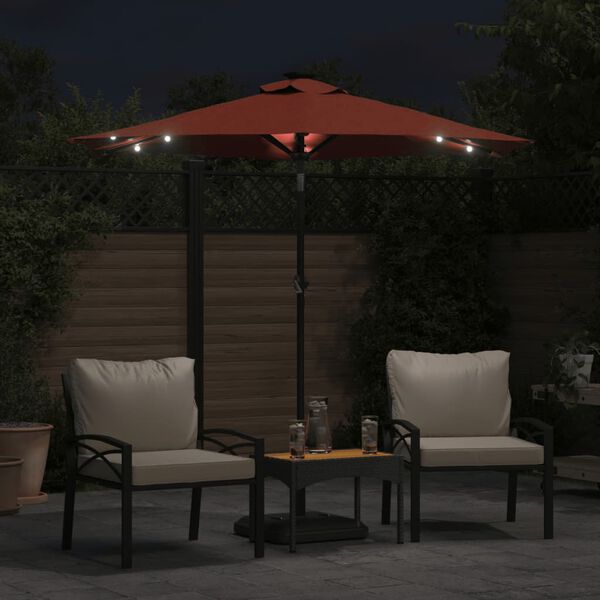 vidaXL Garden Parasol with LEDs and Steel Pole Terracotta 225x225x212cm
