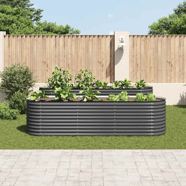 vidaXL Garden Raised Bed 320x80x81 cm Galvanised Steel Grey