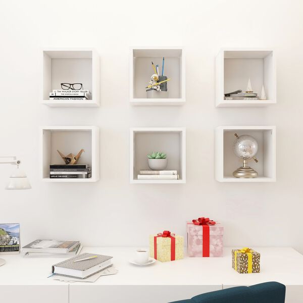 vidaXL Wall Cube Shelves 6 pcs White 26x15x26 cm