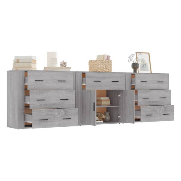 vidaXL Sideboards 3 pcs Grey Sonoma Engineered Wood