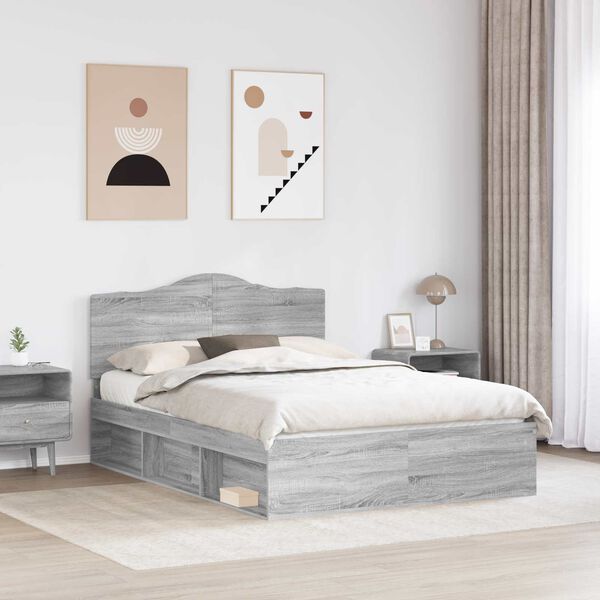 vidaXL Bed Frame Grey Sonoma 150 x 200 cm Solid Pine Wood