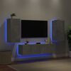 vidaXL 4 Piece TV Wall Units with LED Concrete Grey Engineered Wood