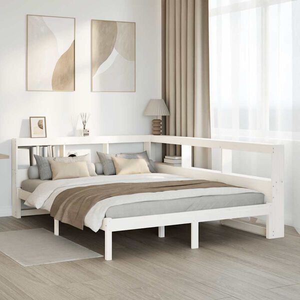 vidaXL Bookcase Bed without Mattress White 150x200 cm Solid Wood Pine