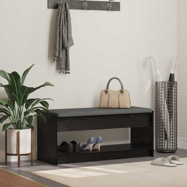 vidaXL Hall Bench with Cushion with Shelf Black Oak 103 x 38 x 45 cm