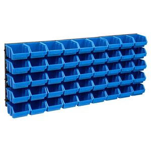 vidaXL 48 Piece Storage Bin Kit with Wall Panels Blue and Black