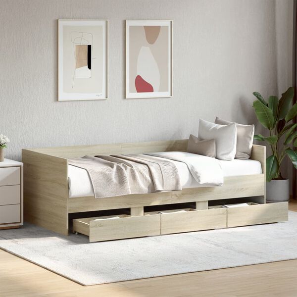 vidaXL Daybed with Drawers without Mattress Sonoma Oak 90x190 cm Single
