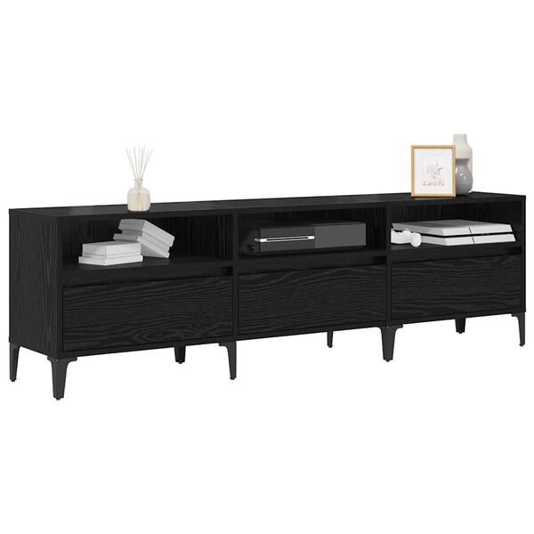 vidaXL TV Cabinet Black Oak 150 x 30 x 45 cm Engineered Wood and Iron