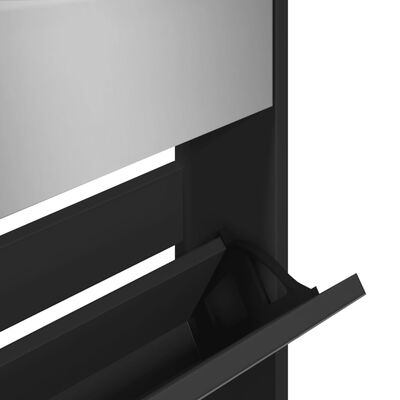 vidaXL Shoe Cabinet with Mirror 5-Layer Black 63x17x169.5 cm