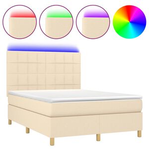 vidaXL Box Spring Bed with Mattress&LED Cream 140x190 cm Fabric