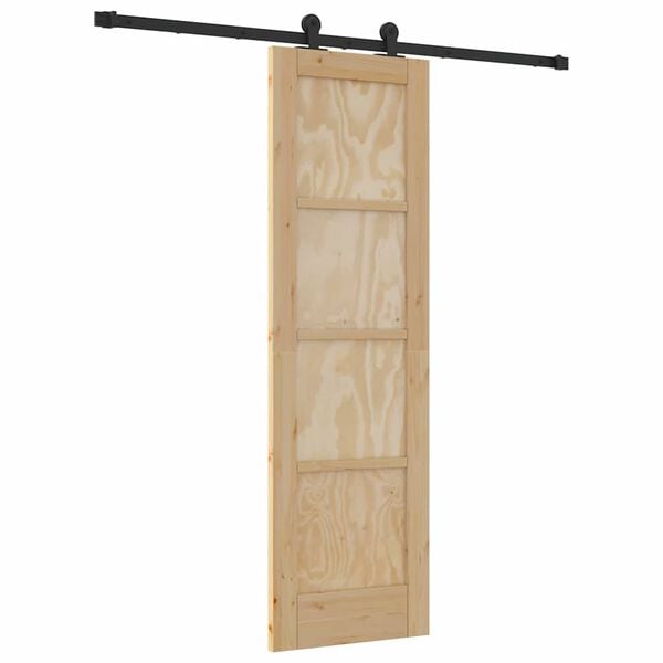 vidaXL Sliding Door Natural and Black 61 x 198.5 cm Solid Pine Wood