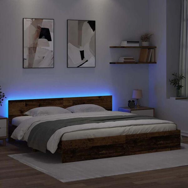 vidaXL Bed Frame with Headboard Old Wood 200 x 200 cm Engineered Wood