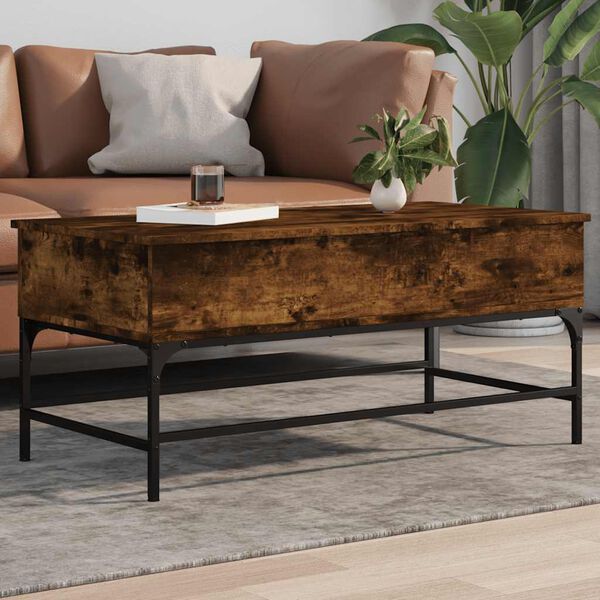 vidaXL Coffee Table Smoked Oak 100x50x45 cm Engineered Wood and Metal