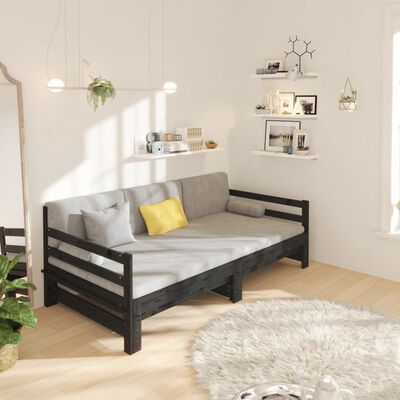 vidaXL Pull-out Day Bed Black 2x(90x190) cm Solid Wood Pine